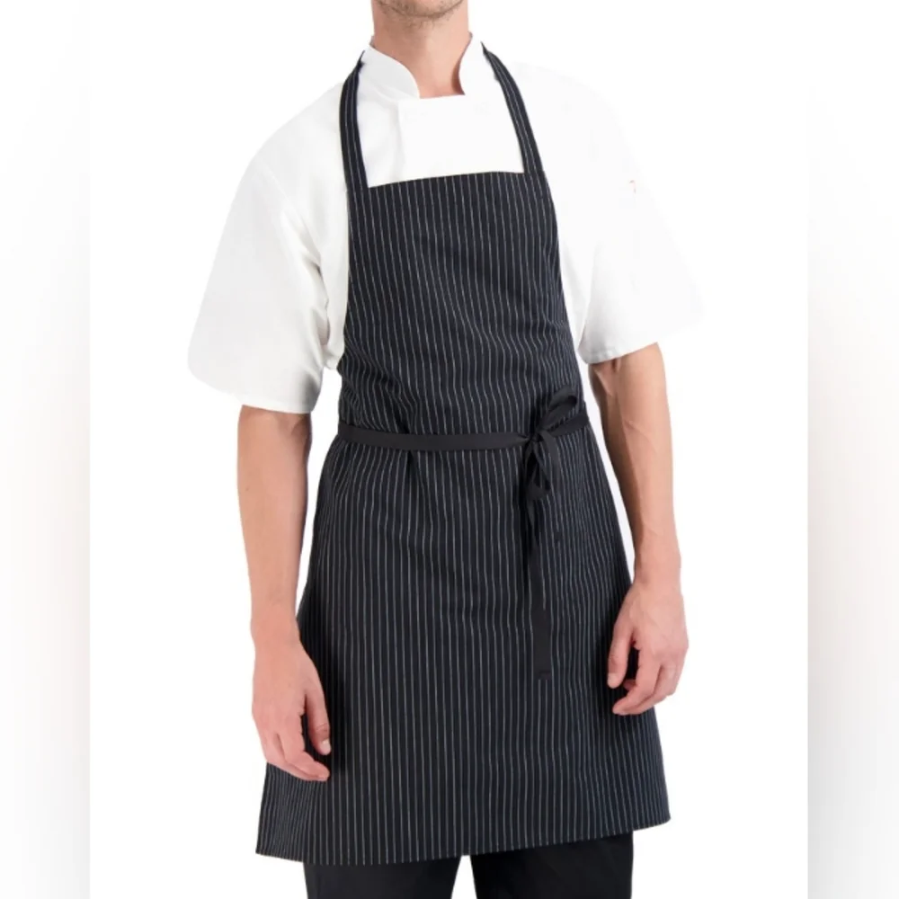 3 Happy Chef Standard Bib Striped Kitchen Aprons Black and White